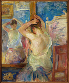 © Berthe Morisot, Devant la psyché, 1890. Olio su tela, 55×46 cm. Collection Fondation Pierre Gianadda, Martigny, Suisse. Photo Michel Darbellay, Martigny