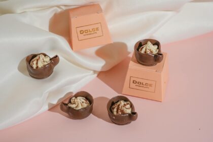 chocolates on pink table