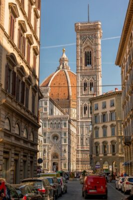 view of the santa maria del fiore cathedral and the giottos campanile in florence italy