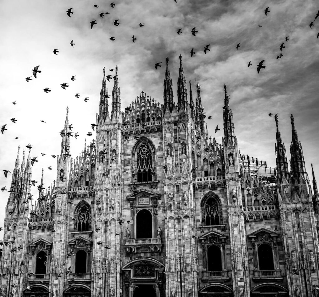 moncohrome photo of duomo di milano